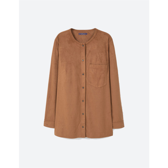 Kadın Koyu Mavi Cepli Gömlek Yaka Denim Elbise